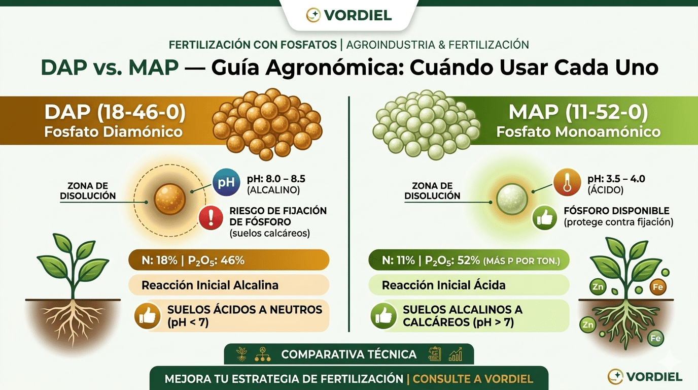 Fertilizante fosfatado DAP y MAP aplicación en campo agrícola