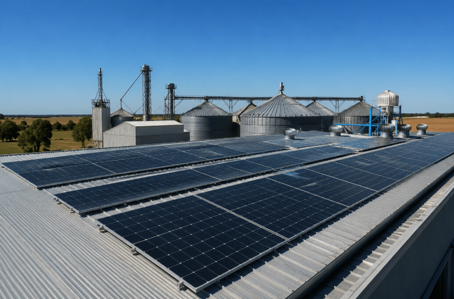 Instalación de paneles solares de alta potencia en un campo agroindustrial en Argentina