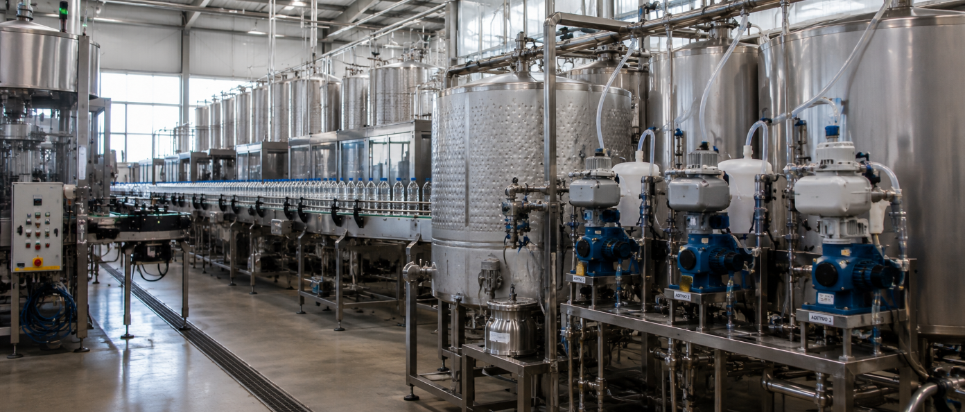 Tanques industriales de ácido fosfórico en planta de bebidas