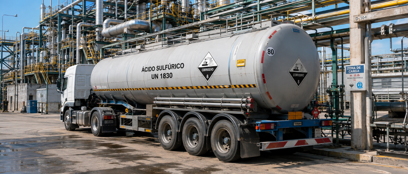 Cisterna de ácido sulfúrico industrial en planta